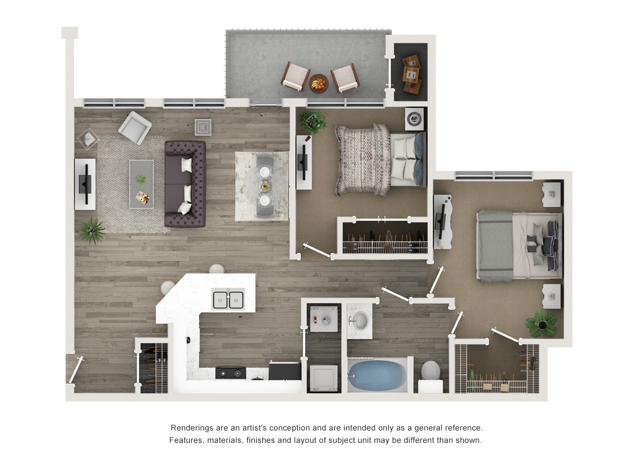 two bed one bath 912 square foot floor plan