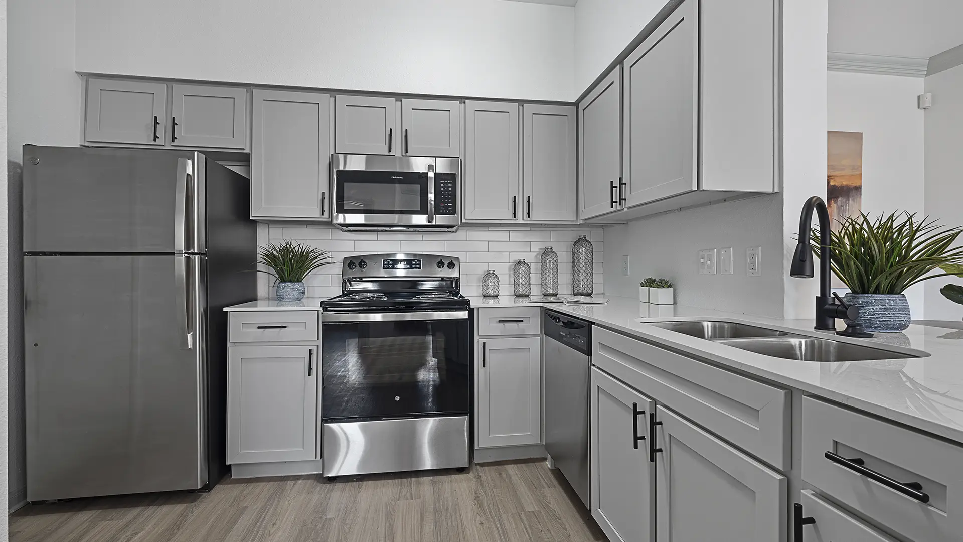 model kitchen with plank flooring