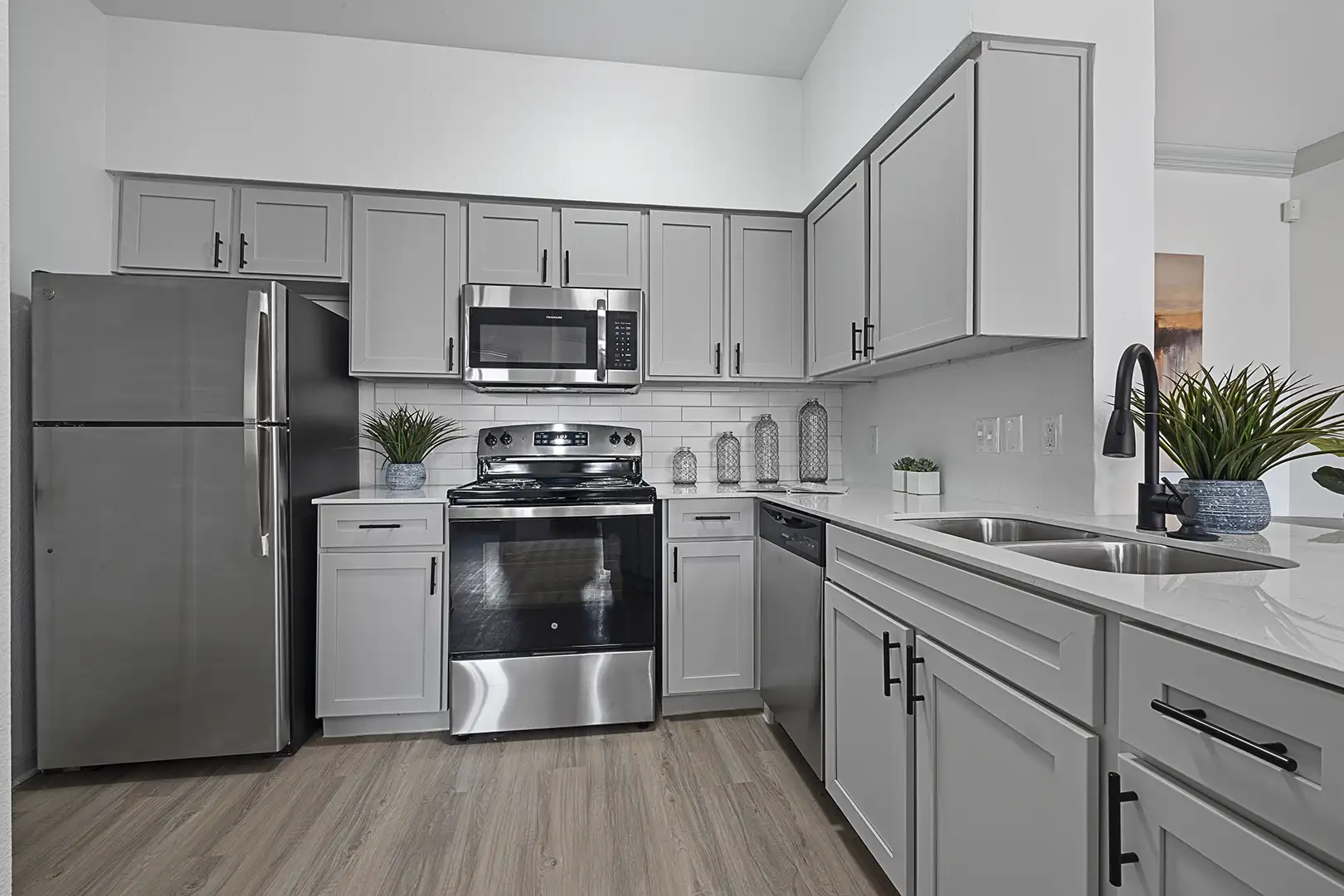 model kitchen with plank flooring